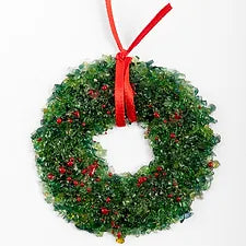 Fused Glass 3" Holiday Wreath Multi-coloured Berries