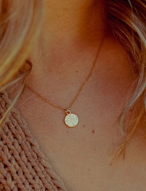 Gold Compass Pendant and  Necklace