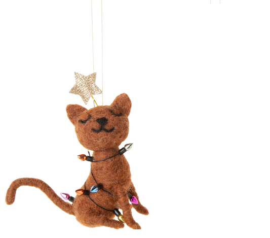 2 felted Christmas cat ornaments