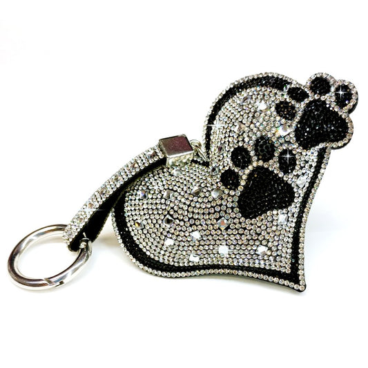 Jacqueline Kent- DIAMONDS IN THE RUFF HEART PURSE CHARM SILVER WITH BLACK PAWS
