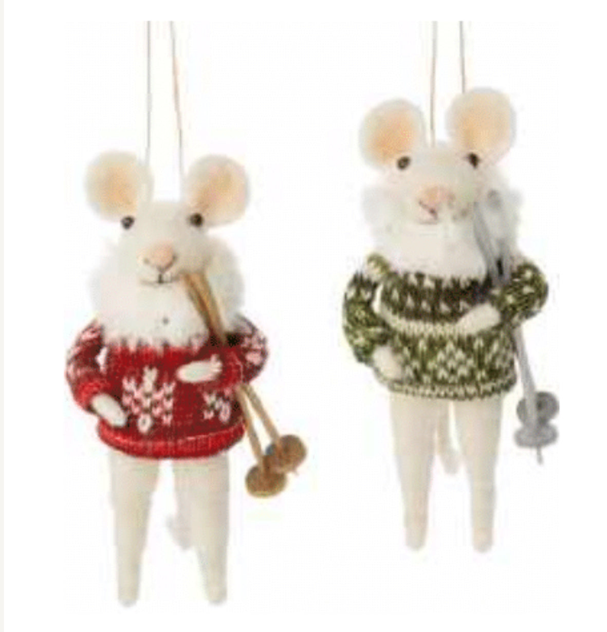 2 felted mouse ornaments