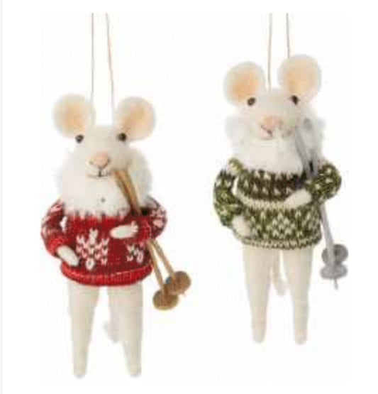 2 felted mouse ornaments