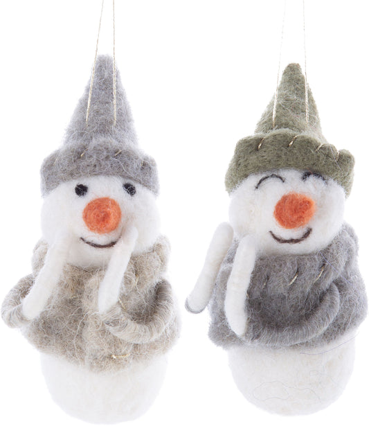 2 Winter White felt snowmen with gnome hat