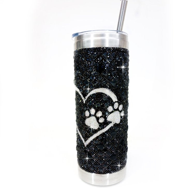 Jacqueline Kent-DIAMONDS IN THE RUFF TUMBLER BLACK WITH SILVER PAW