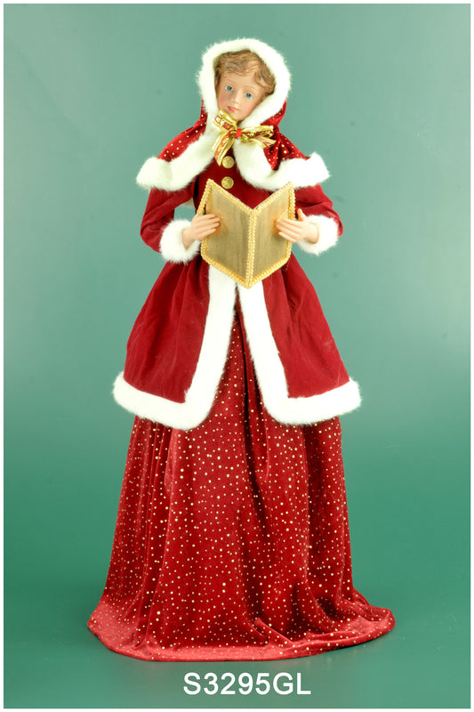 Caroller- 34" Red Fabric Standing Girl with Gold Choir Book