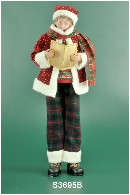 Caroller-36" Red Fabric Standing Boy Caroller with Gold Choir Book