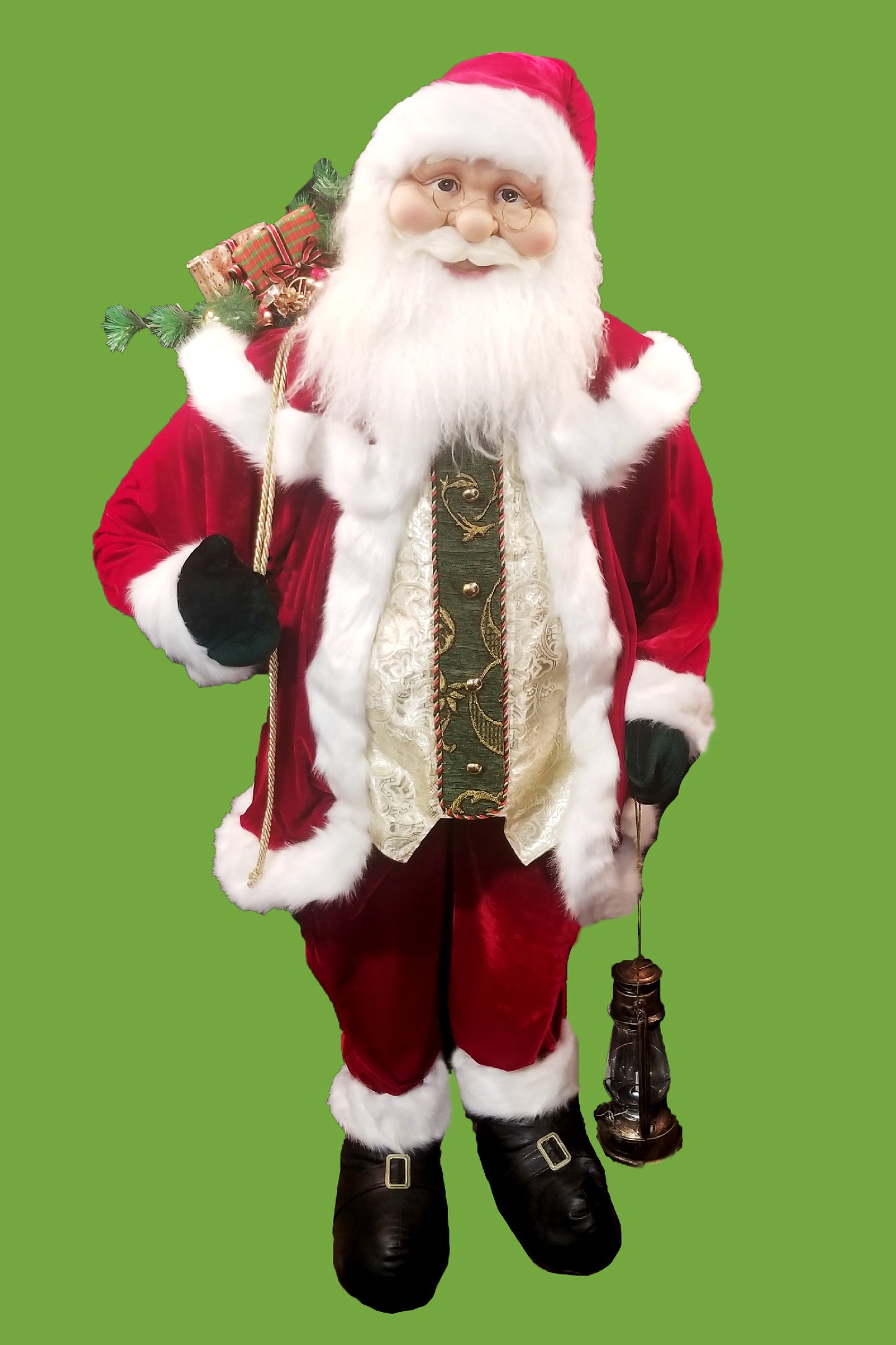 Santa Claus- 72" Large Santa standing with a Lantern and Presents