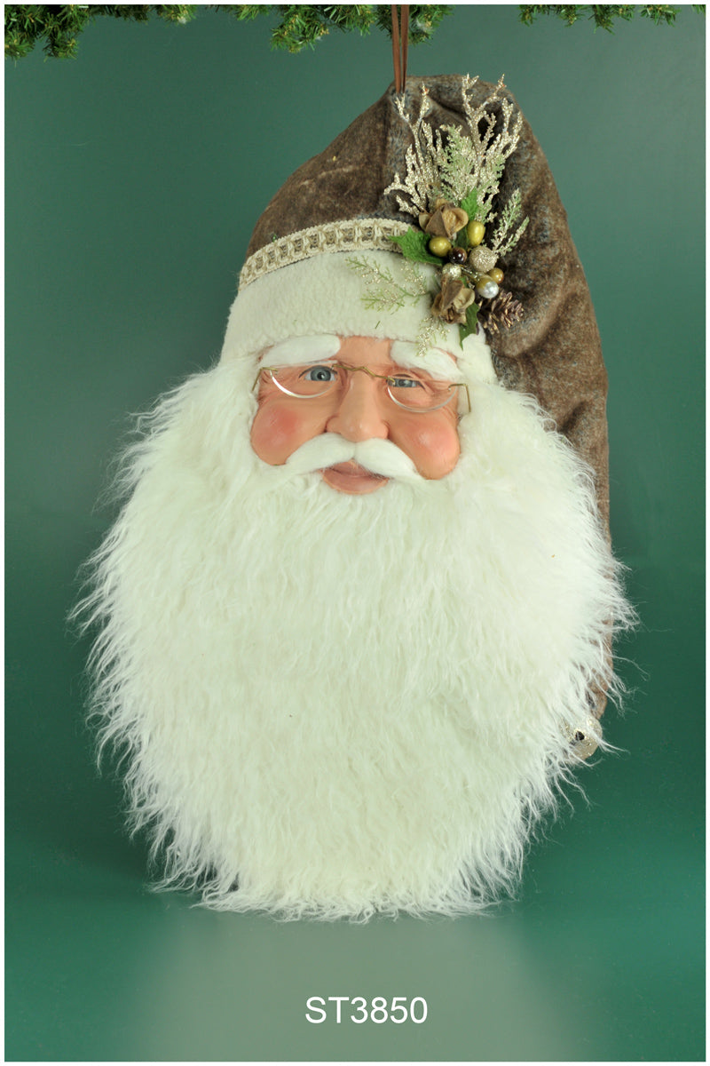 Santa Head- 40" Fabric Brown Santa Head Ornament