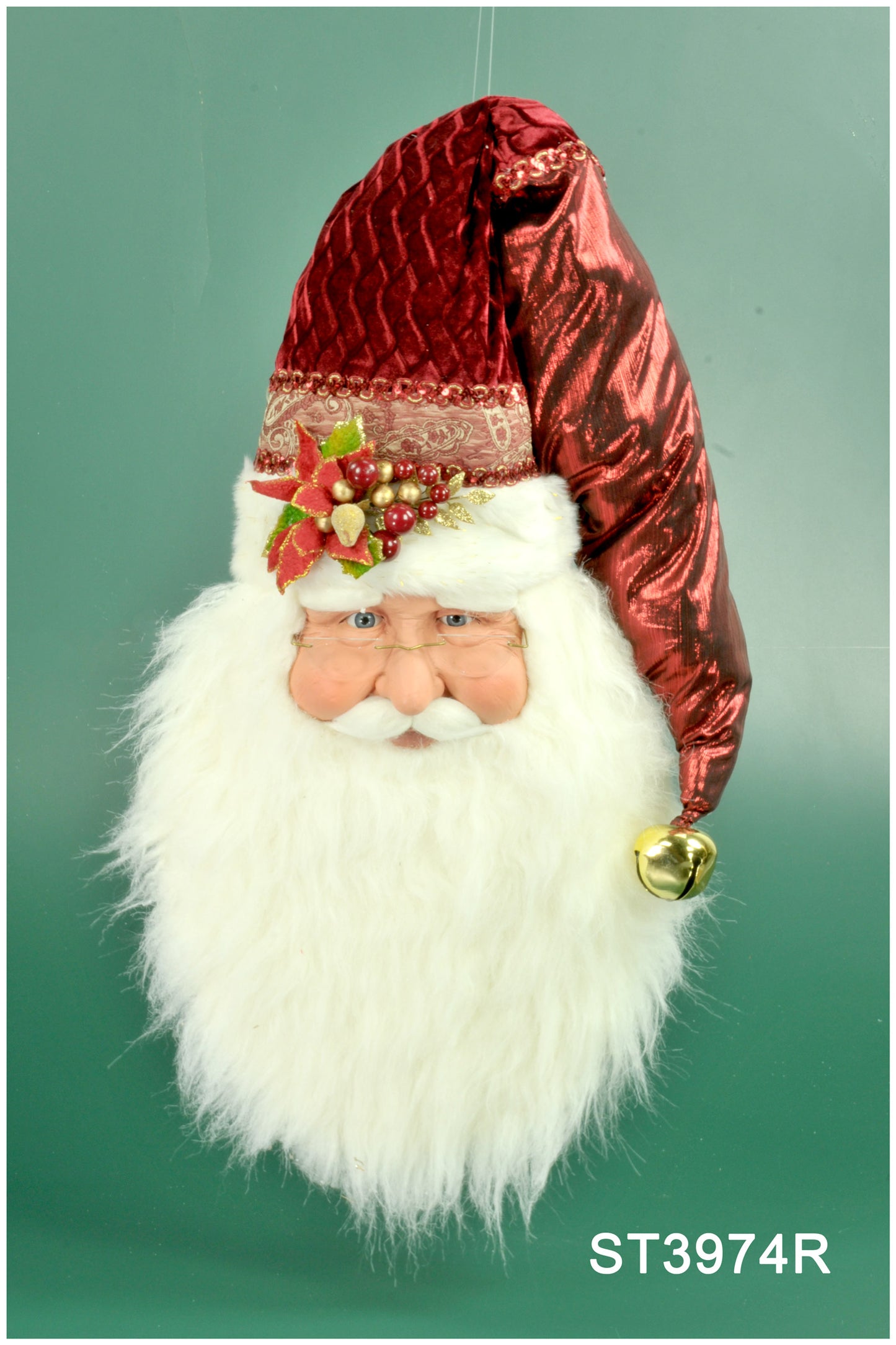 Santa Head- Red Fabric Jolly Santa Claus Head with Beard